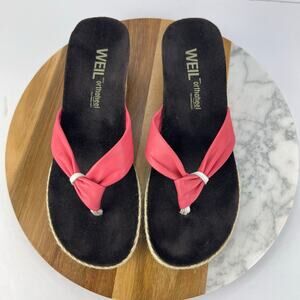 EUC Dr. WEIL Orthaheel Calm Coral Pink Leather Thong Wedge Comfort Sandals 5/36